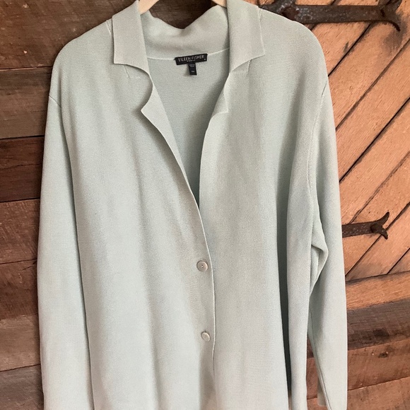 Eileen Fisher Silk Cotton Blend Stunning Lite Mint Green Sweater Jacket 2X NWOT - Picture 1 of 6